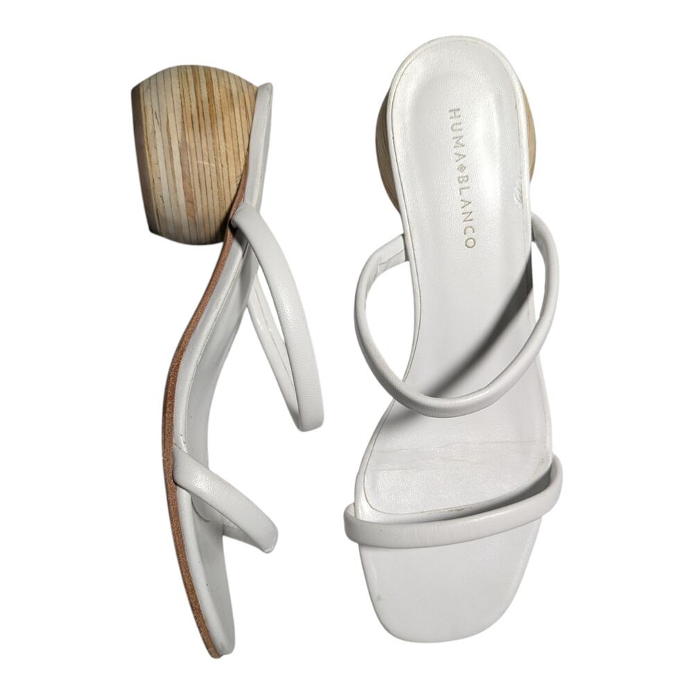 Huma Blanco Chachi White Leather Minimalist Two Strap Wood Heel Sandals 40 9.5